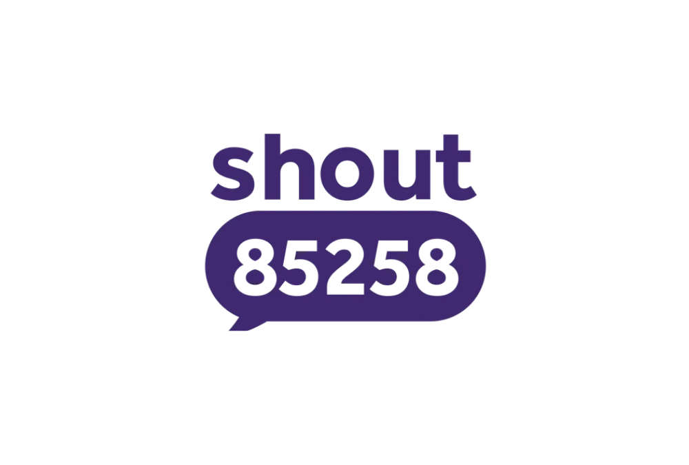 A speech bubble with the words "shout" and the number "85258" inside.
