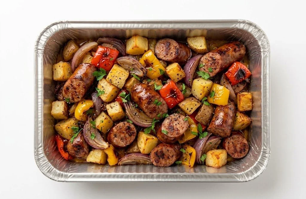 PAN-ROASTED SAUSAGE, POTATOES, PEPPERS & ONIONS
