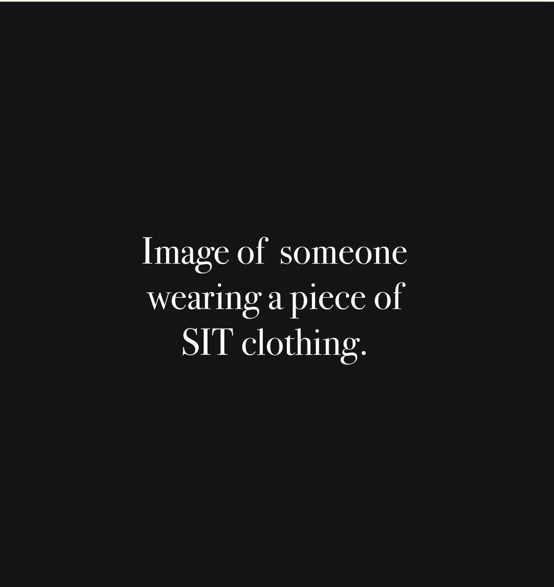 Screen with black background and white text stating, "Image of someone wearing a piece of SIT clothing."
