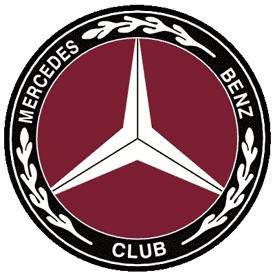 Mercedes-Benz Club logo featuring a circular design with a black and white outer ring and a burgundy inner circle, displaying the Mercedes-Benz emblem and text.