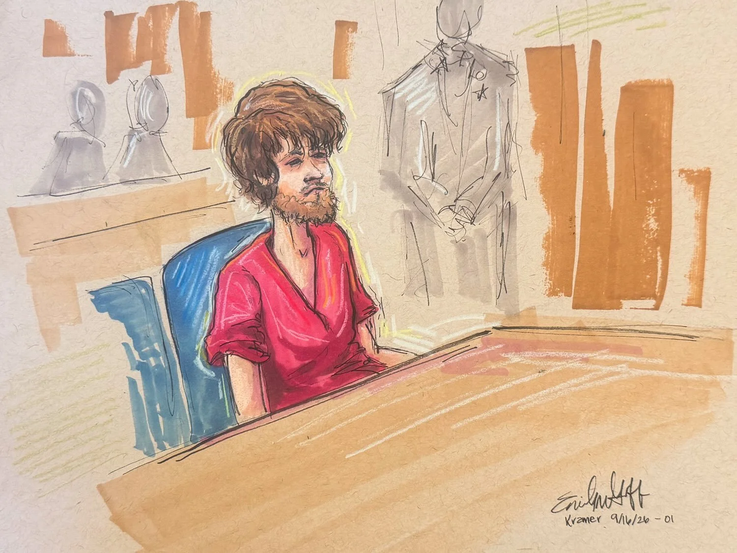 Sketches I did in federal court today, 9/16/26, exclusively for @wpxi and their nationwide NBC affiliates. I can&rsquo;t post a link to the article in a post on here, but there&rsquo;s a link to it in my stories for the next 24 hours 🔗 

21yo Butler