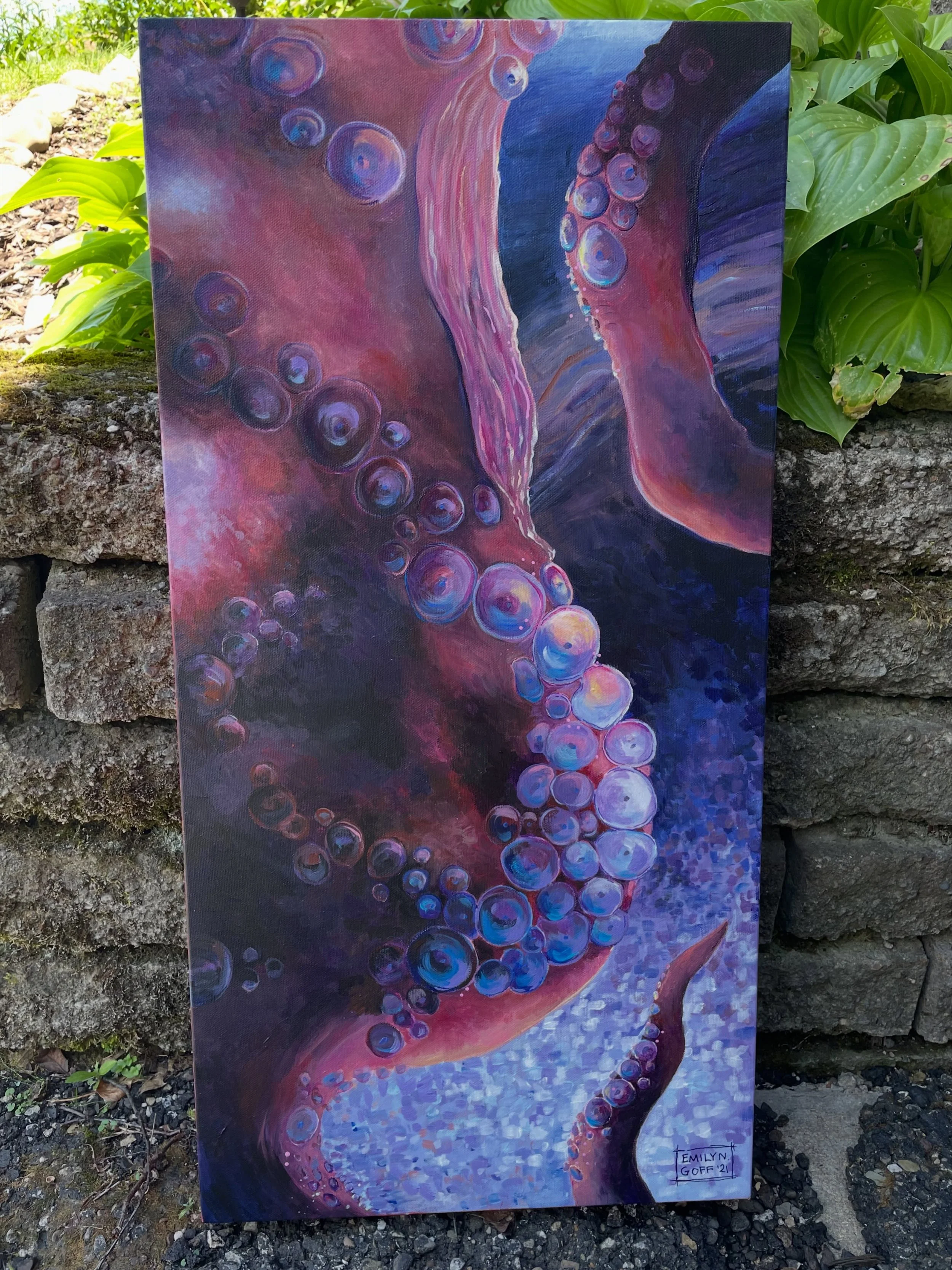 Just reminiscing about this painting today. Not entirely sure why. I&rsquo;m glad to know she&rsquo;s in a good home with someone who loves her. But I should have named the octopus. 🐙 

&ldquo;Octopus at the Aquarium&rdquo; painted in 2021 from a ph
