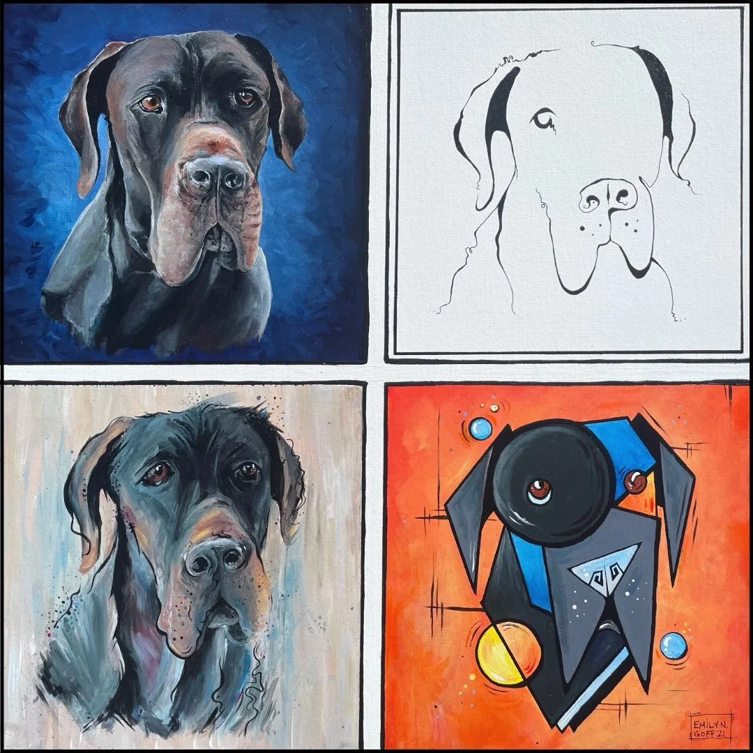 There was a period of time in my artistic career that I explored creating paintings of the same animal, on the same canvas, in four styles: realistic, minimalistic, impressionistic/stylized, and cubism-inspired. Five years ago, right about this time 