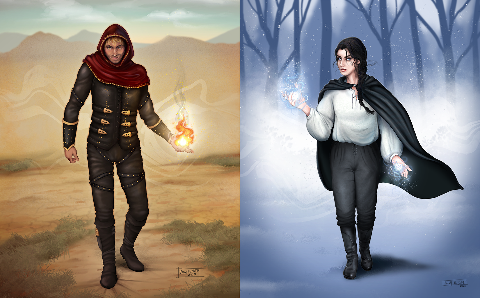 "Scythe" (2025) & "Nemora" (2024) / Character Concept Designs for author Kinsyn Rhee / Digital Illustrations