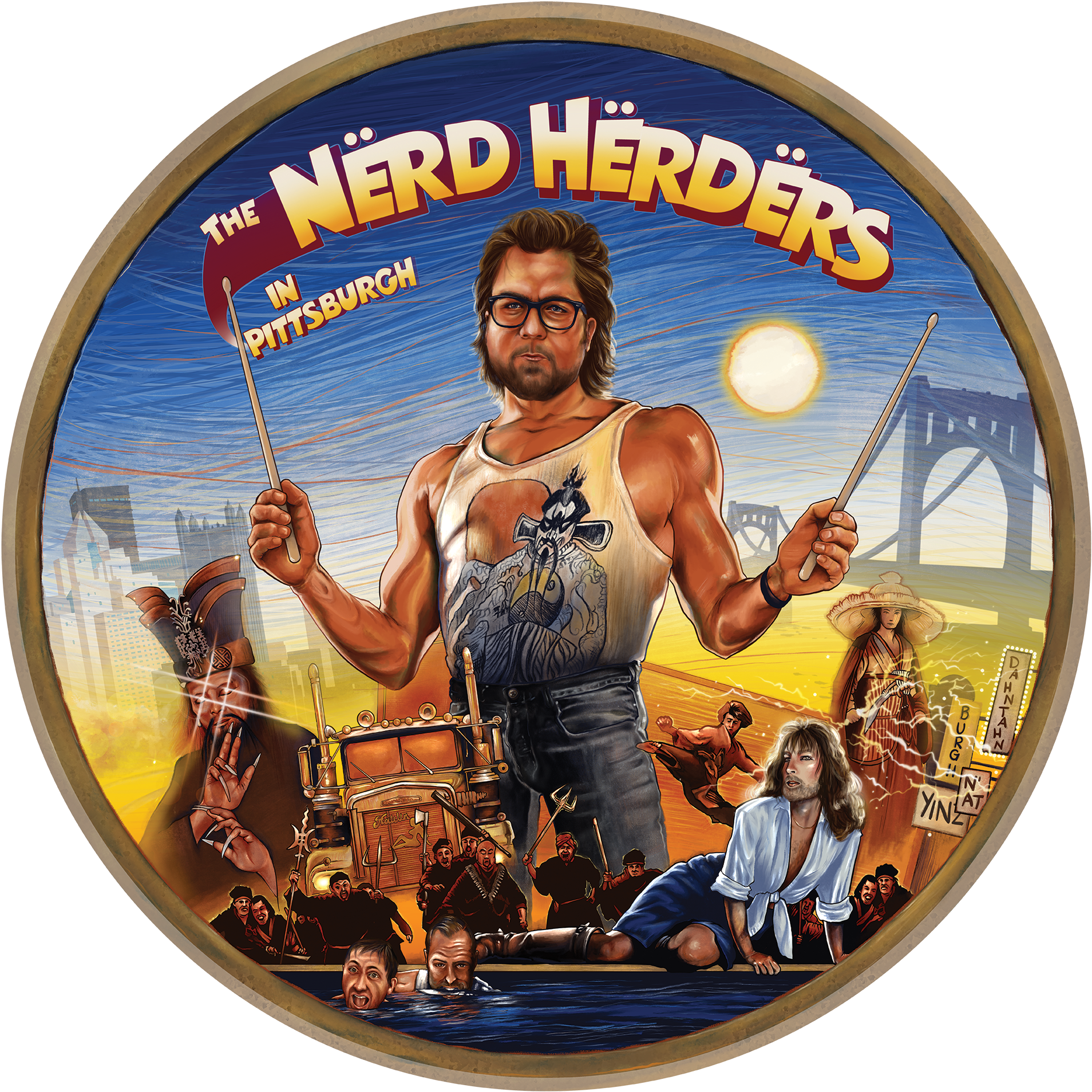 "The Nerd Herders in Pittsburgh," drumhead design (2026) / Digital Illustration, parody 