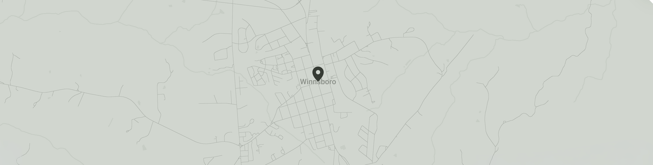 Map showing the town of Winnsboro with a location marker on it. Hotel Everett | Boutique Hotel in Winnsboro, SC, historic hotel
