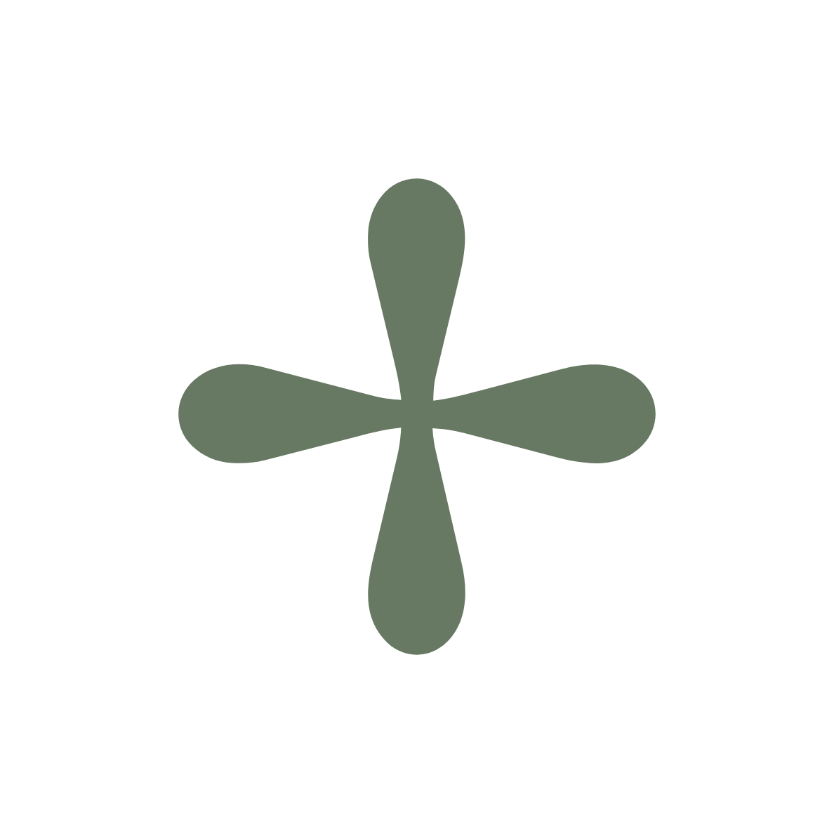 A logo with a black background and a gray, abstract, four-petal design arranged in a symmetrical cross pattern.
