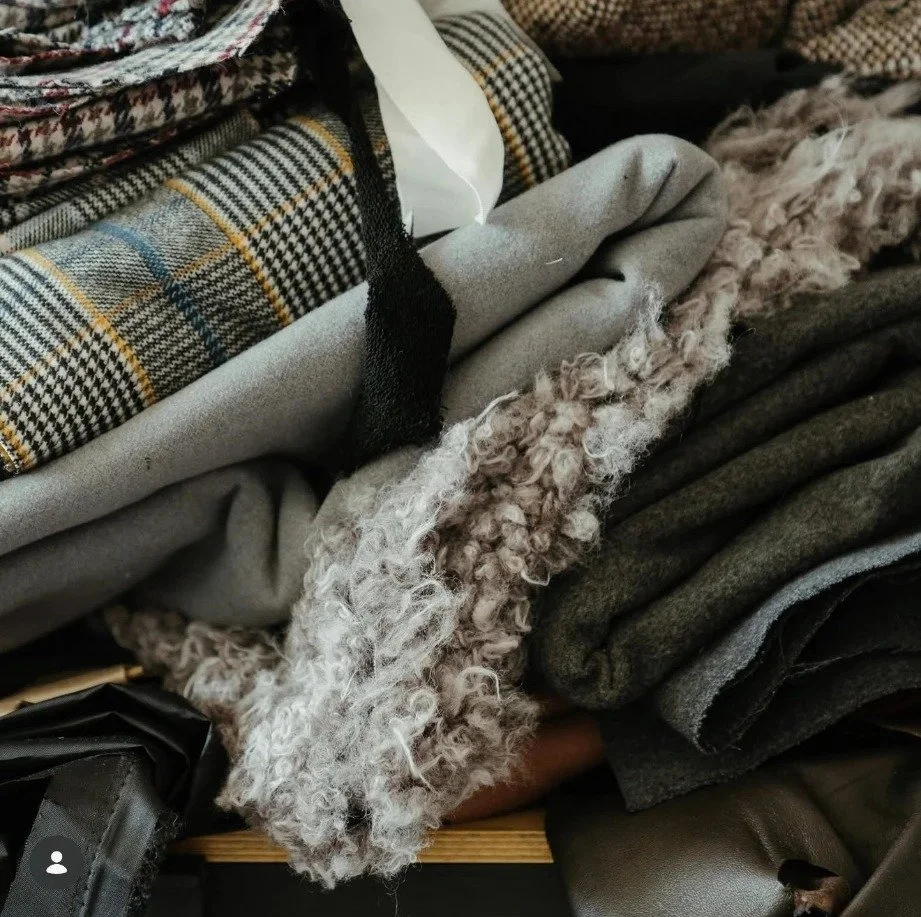 Reclaimed fabric scraps gathered for blankets