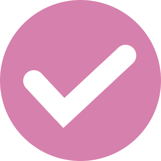 Pink circle with a white checkmark inside.