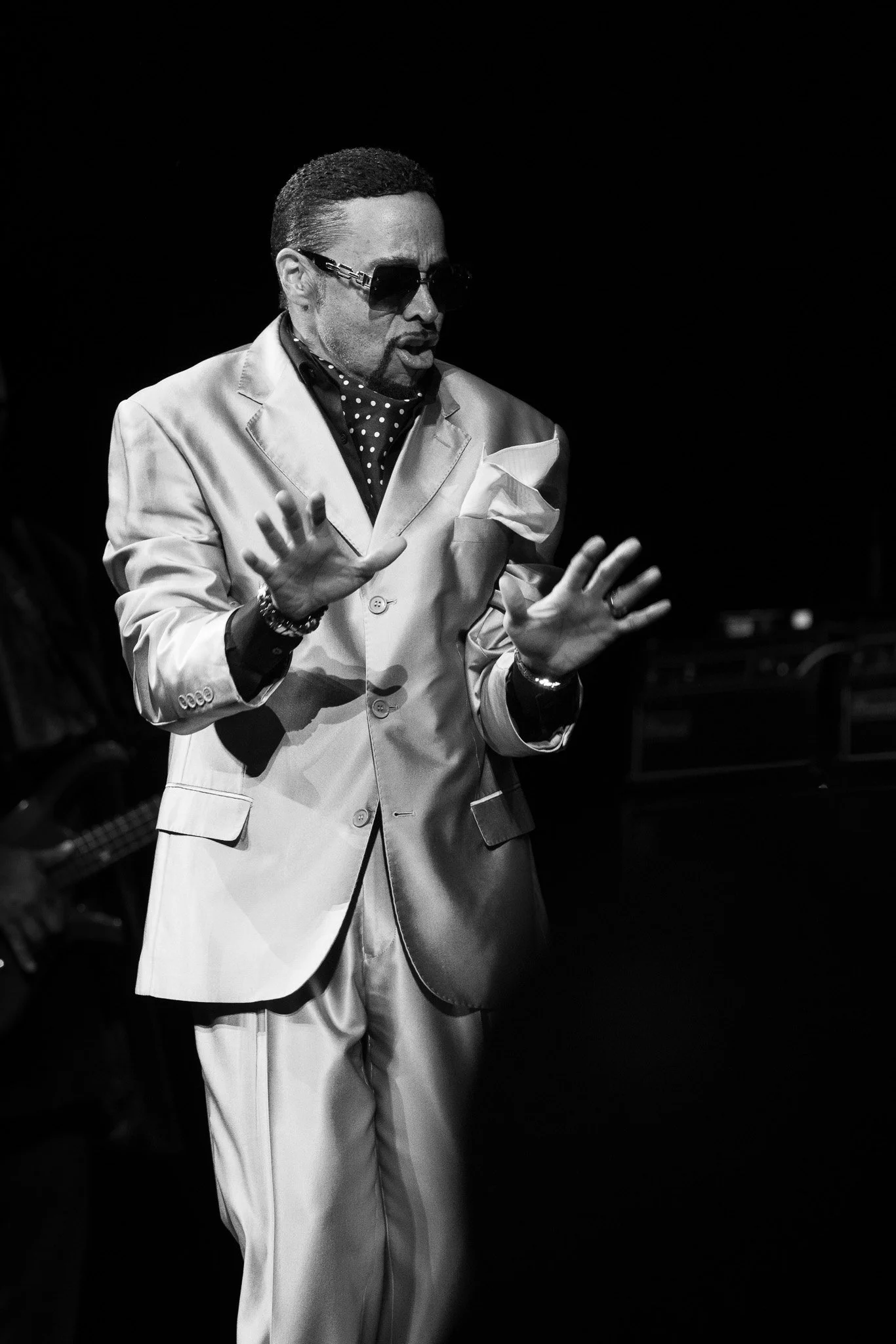Morris Day reacting with a “no way” expression during the Clowes Memorial Hall performance.
