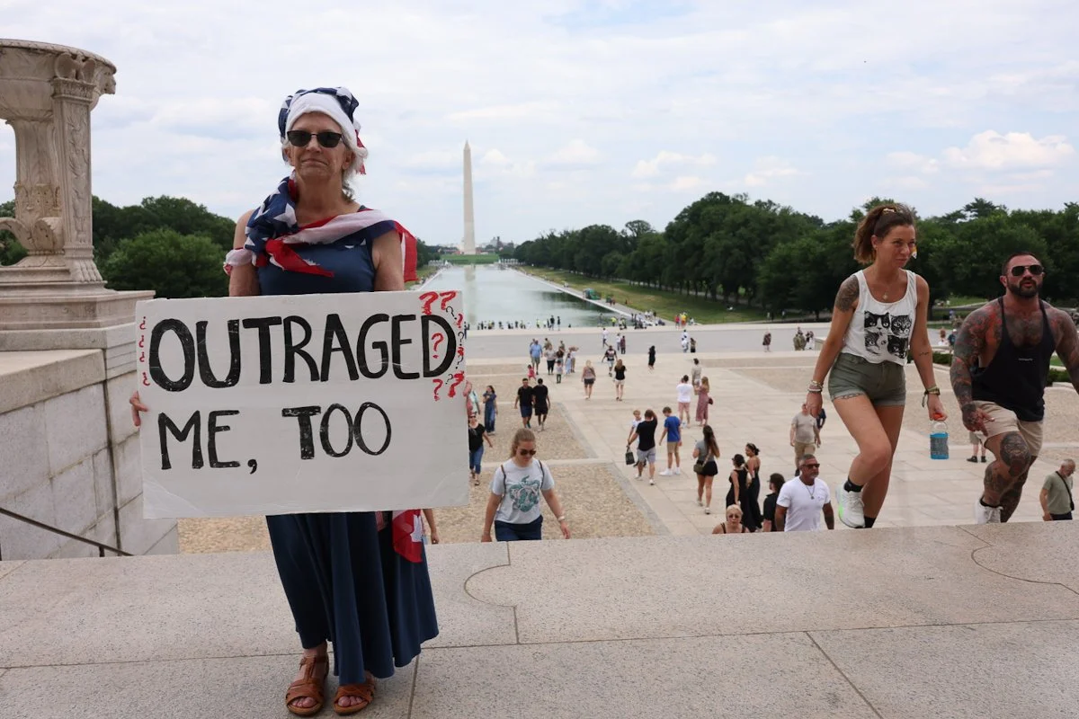 A protestor at the Lincoln Memorial during the buildup to UFC Freedom Fest at the White House.