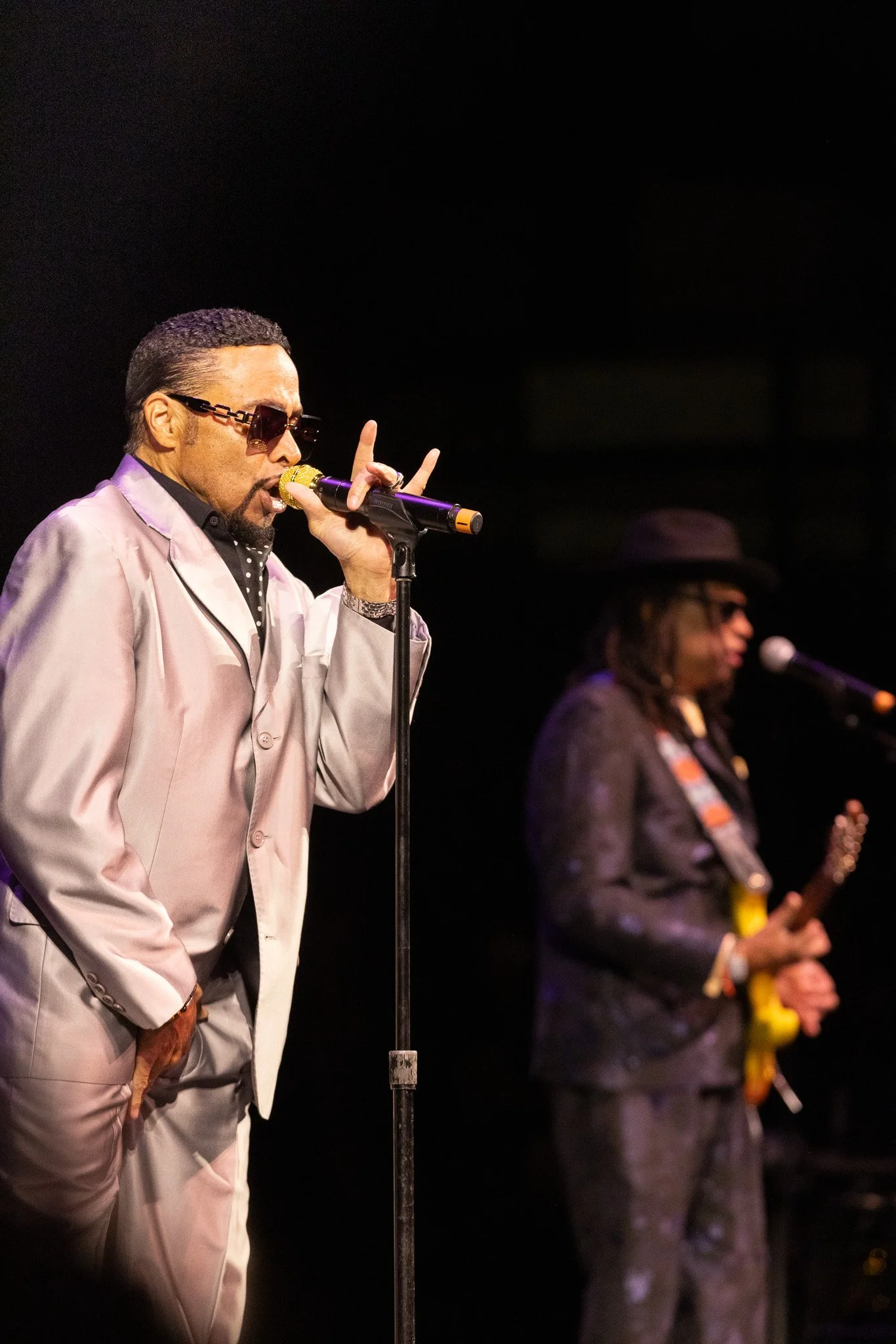 Morris Day and The Time performing together onstage at Clowes Memorial Hall.