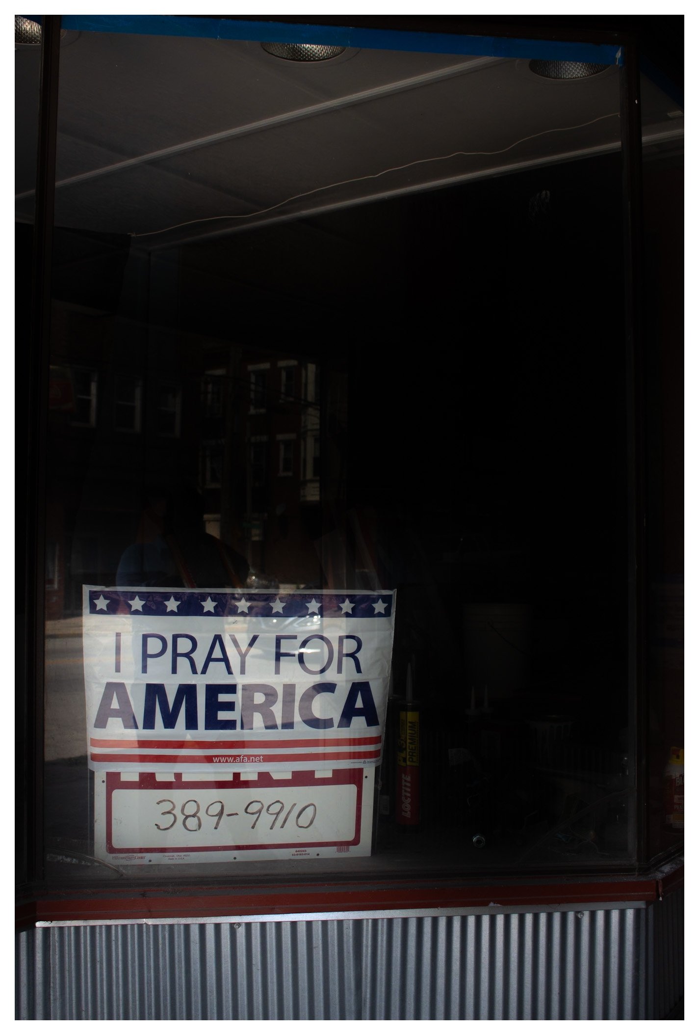 “I Pray for America” sign at a religious store in Elmwood, Cincinnati, Ohio.