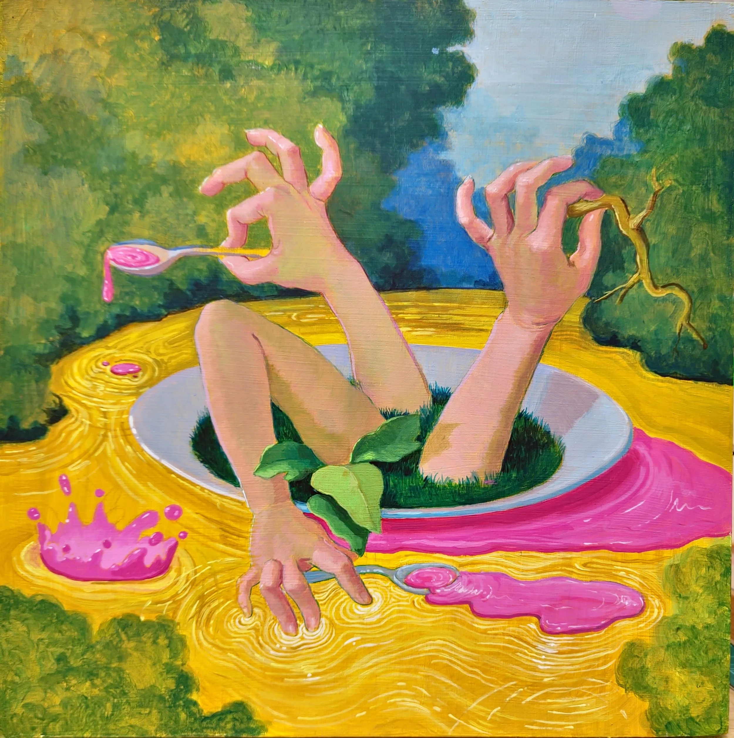 Welcome to the table, acrylic on wood 