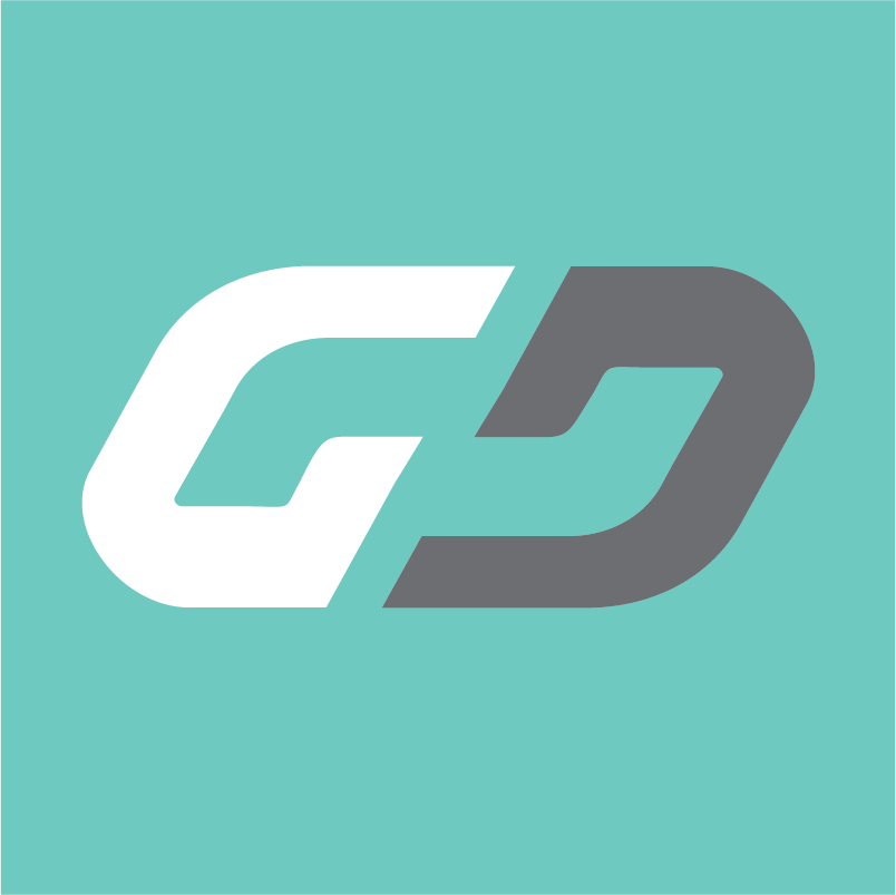 The image features the logo for Gramling Design, a graphic design firm, with stylized 'G' and 'D' letters in white and gray on a light teal background.
