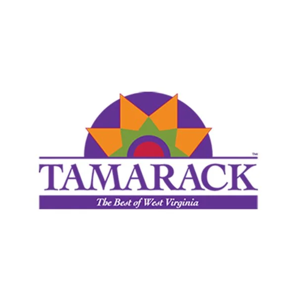 Tamarack logo with a stylized sun and rainbow, and text reading 'Tamarack' and 'The Best of West Virginia'.