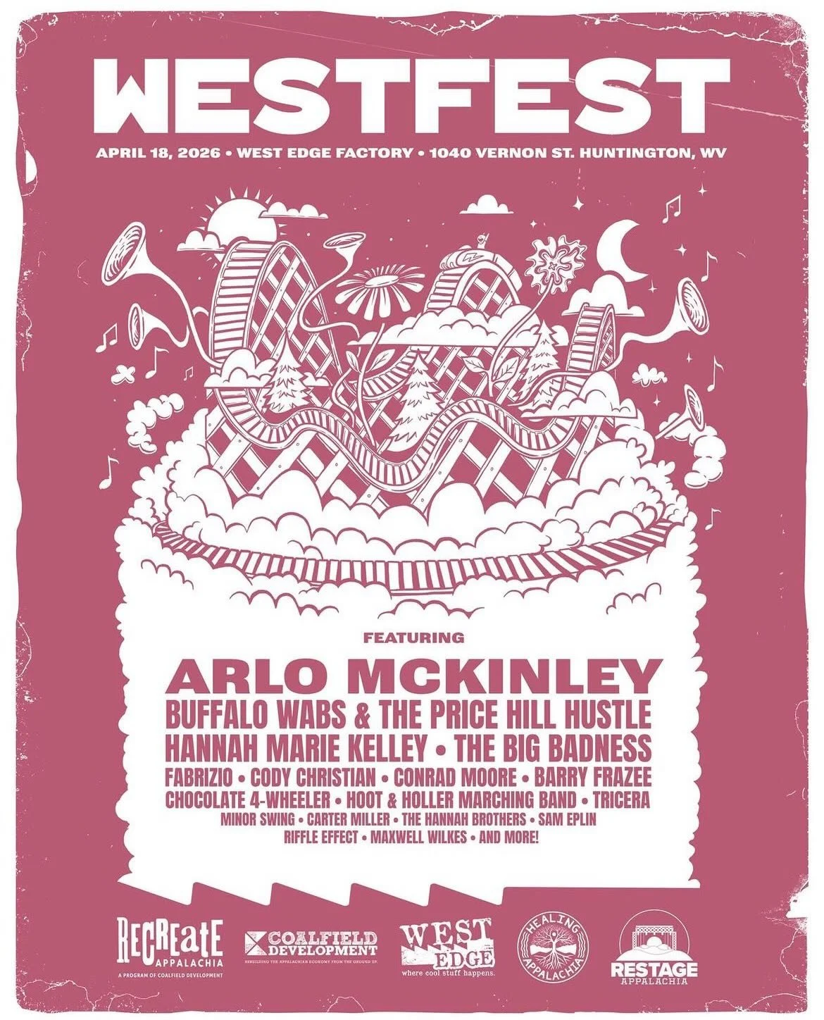 Tomorrow! Sugar Pop Press will be vending at West Fest in Huntington. Appalachian art, live music, and a full day of good vibes at West Edge Factory. Come find us April 18, 10 AM to 11:30 PM. 
Tickets are $25 and support ReCreate Appalachia. See you 