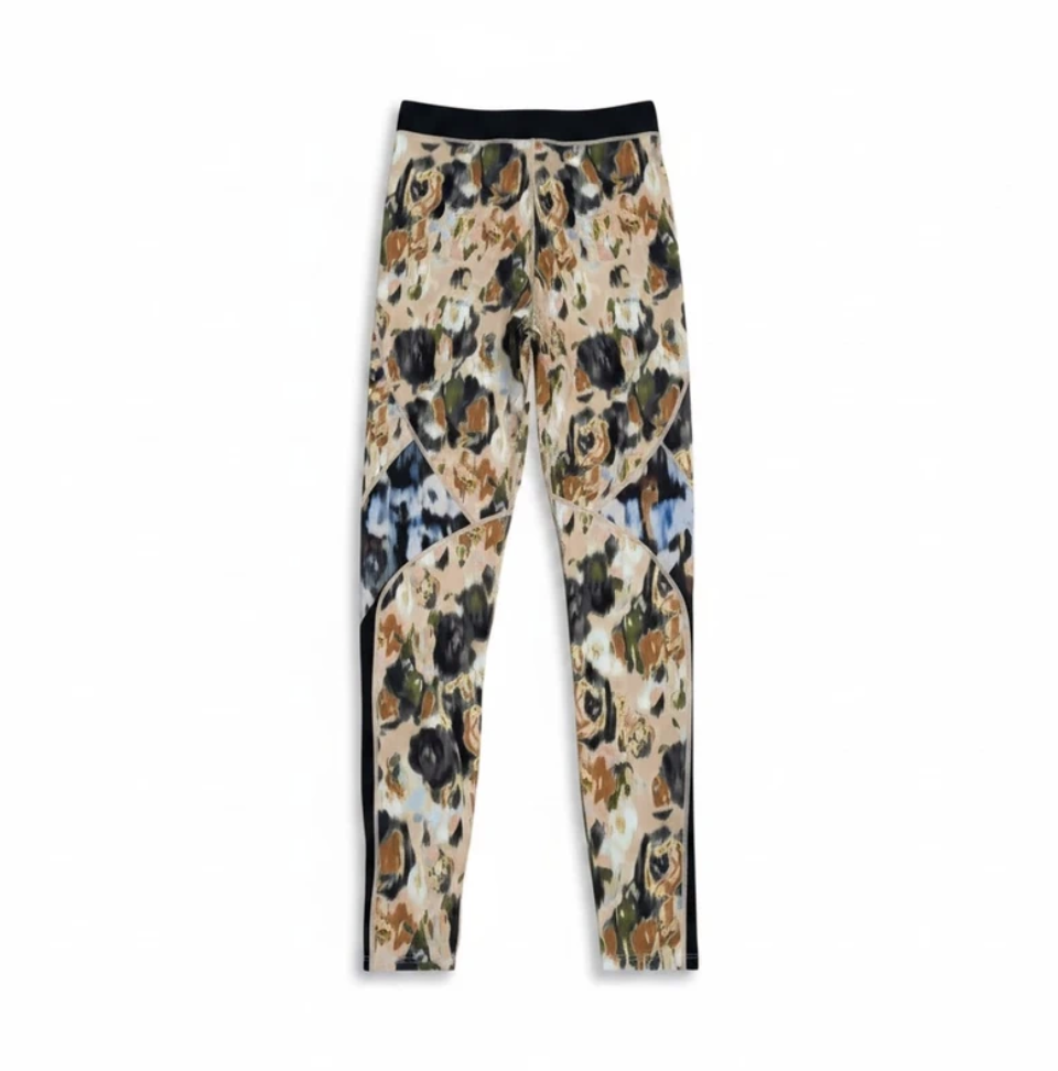 P.E Nation Floral Print Leggings Size M Black Panel High Waist Gym Yoga Activewear