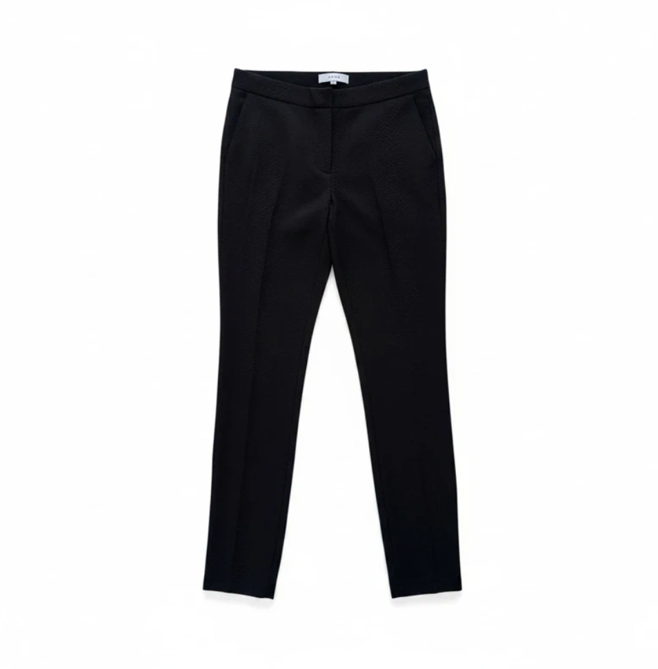 Reiss Black Snake Jacquard Trousers UK 10 Slim Tailored Cigarette Ankle Zip Pants