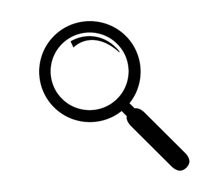 Black magnifying glass icon on white background.