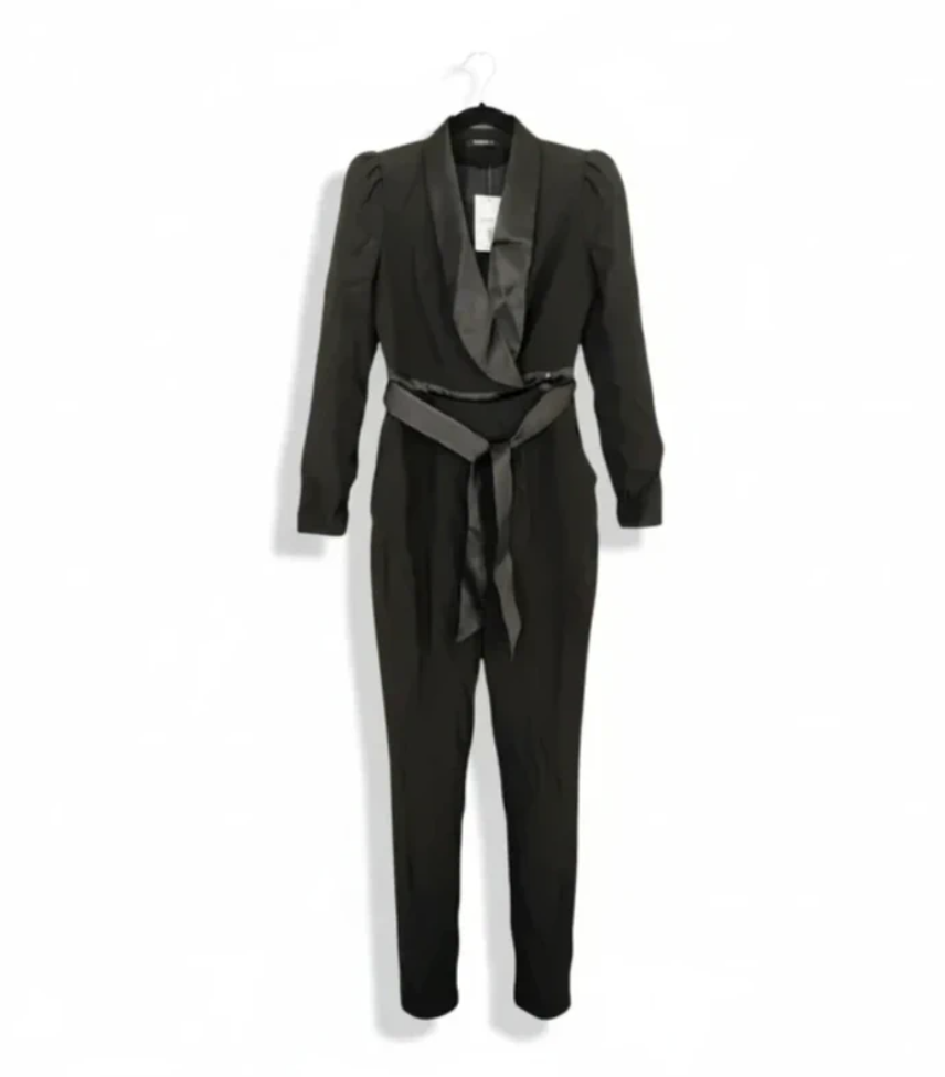 Karen Millen Black Tuxedo Jumpsuit UK 8 Brand New With Tags Satin Lapel Belted Evening Occasion