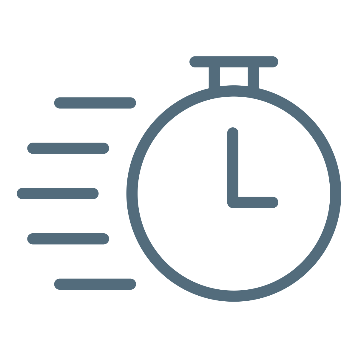 Icon of a stopwatch with motion lines indicating speed or urgency.