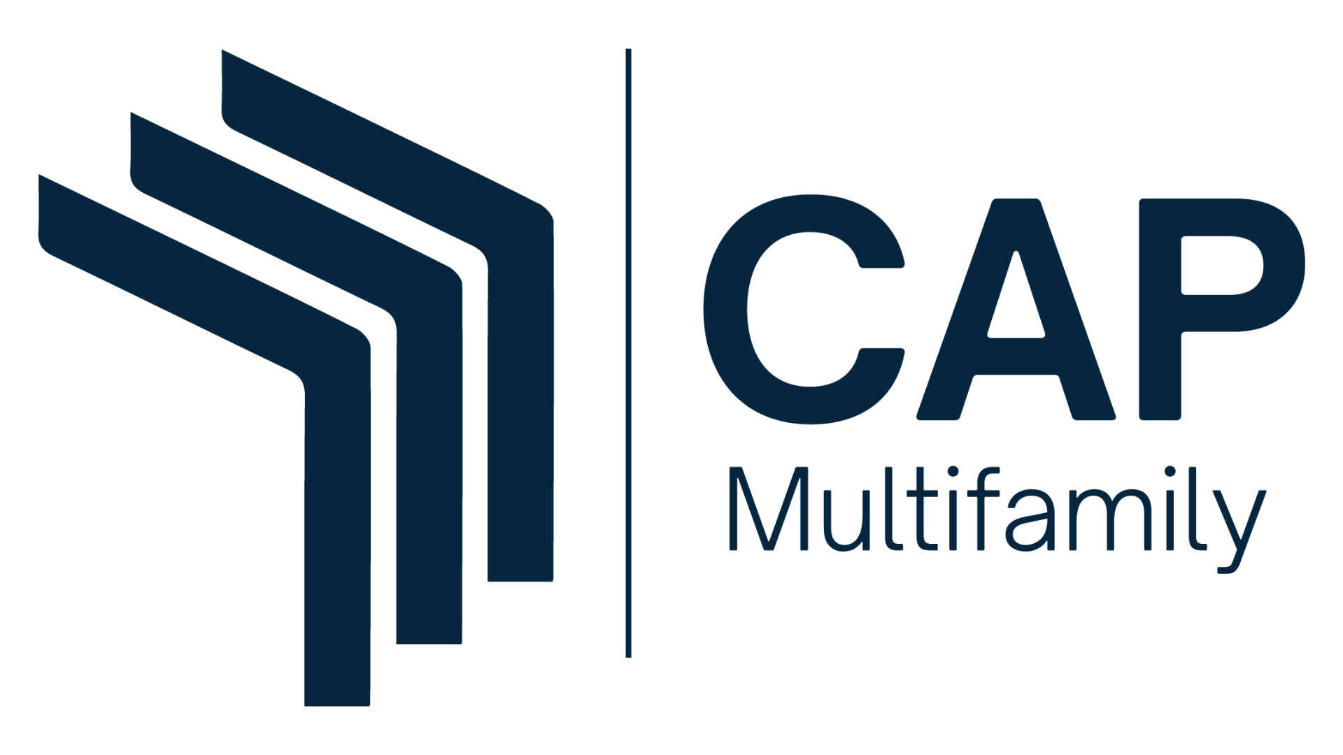 Logo for ICAP Multifamily, featuring a stylized dark blue graphic resembling stacked building floors or books on the left, with the text "CAP" and "Multifamily" in dark blue to the right of the graphic.
