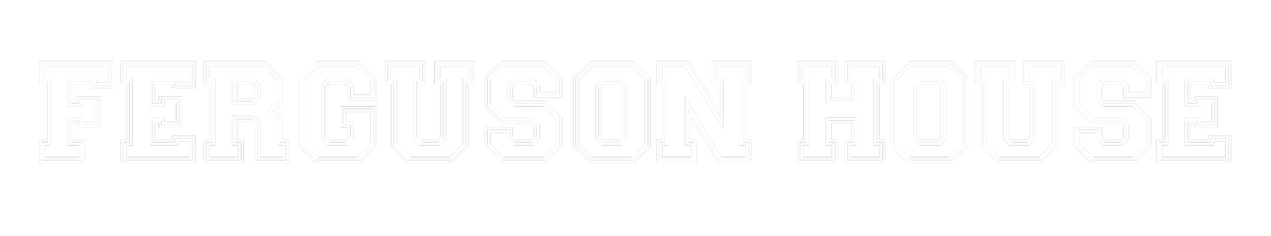 Ferguson House text logo in black, white, and outlined font.