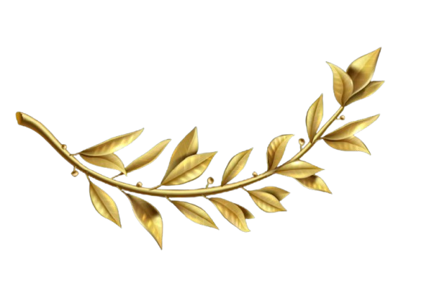 Golden laurel branch with multiple leaves on a black background.