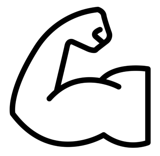 Black line drawing of a flexed arm muscle.