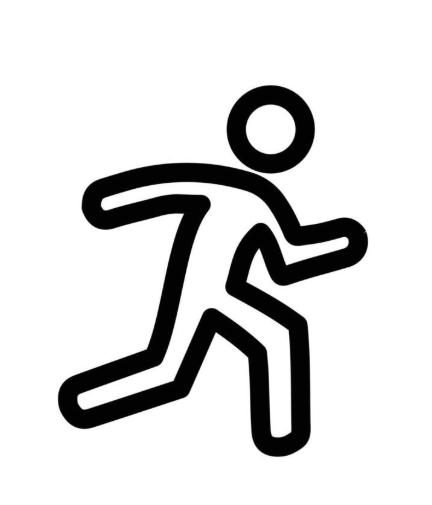 Simple black and white icon of a person running.