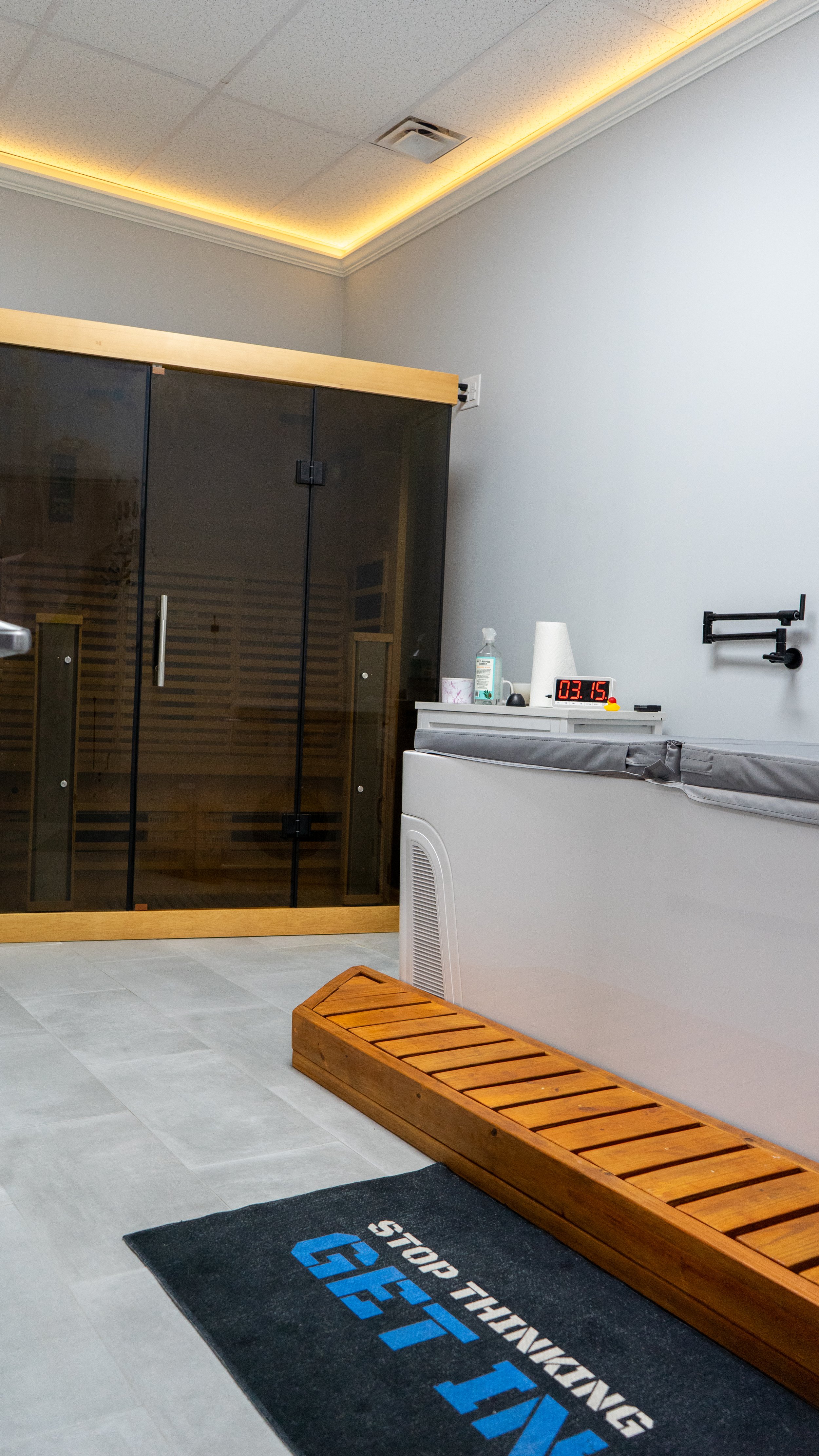 Infrared sauna and cold plunge.