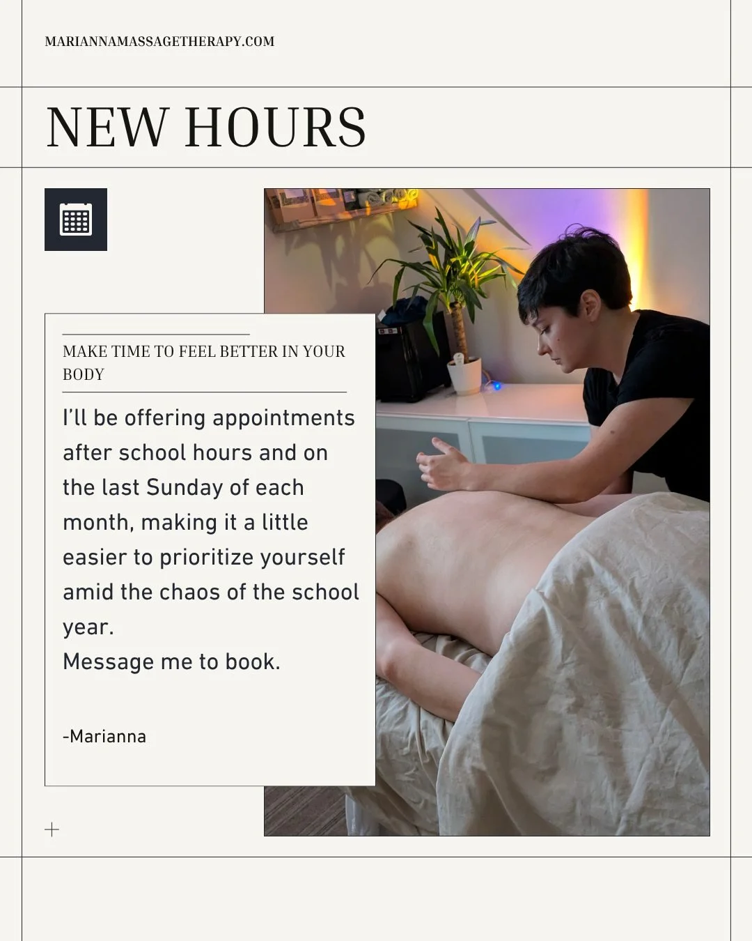 Incorporating massage into your schedule can be tough, especially with school and work hours, so I've made it easier for you to take care of yourself! Book using the link in my bio! #eldersburgmd #massage #backtoschool2026📚✏️