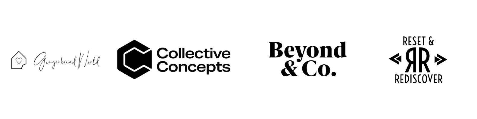 Logos of Guerrilla Muse, Collective Concepts, and Beyond & Co.