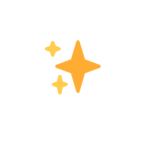 Illustration of three sparkling stars, one large orange star and two smaller yellow stars, on a white background.