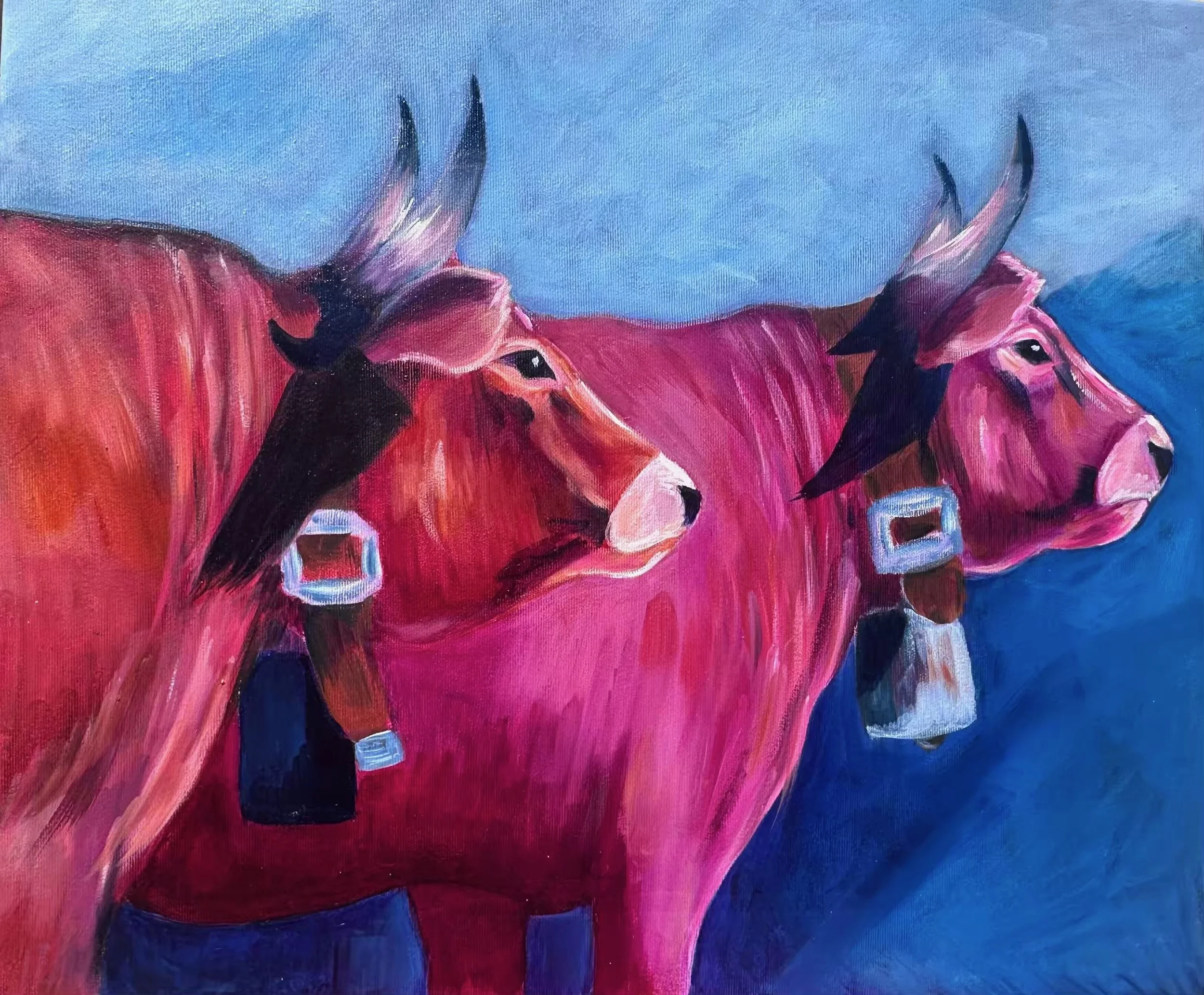 Harmonischer Weitblick, Originalbild, Oel über Mischtechnik auf Leinwand, 50x60x4.5cm