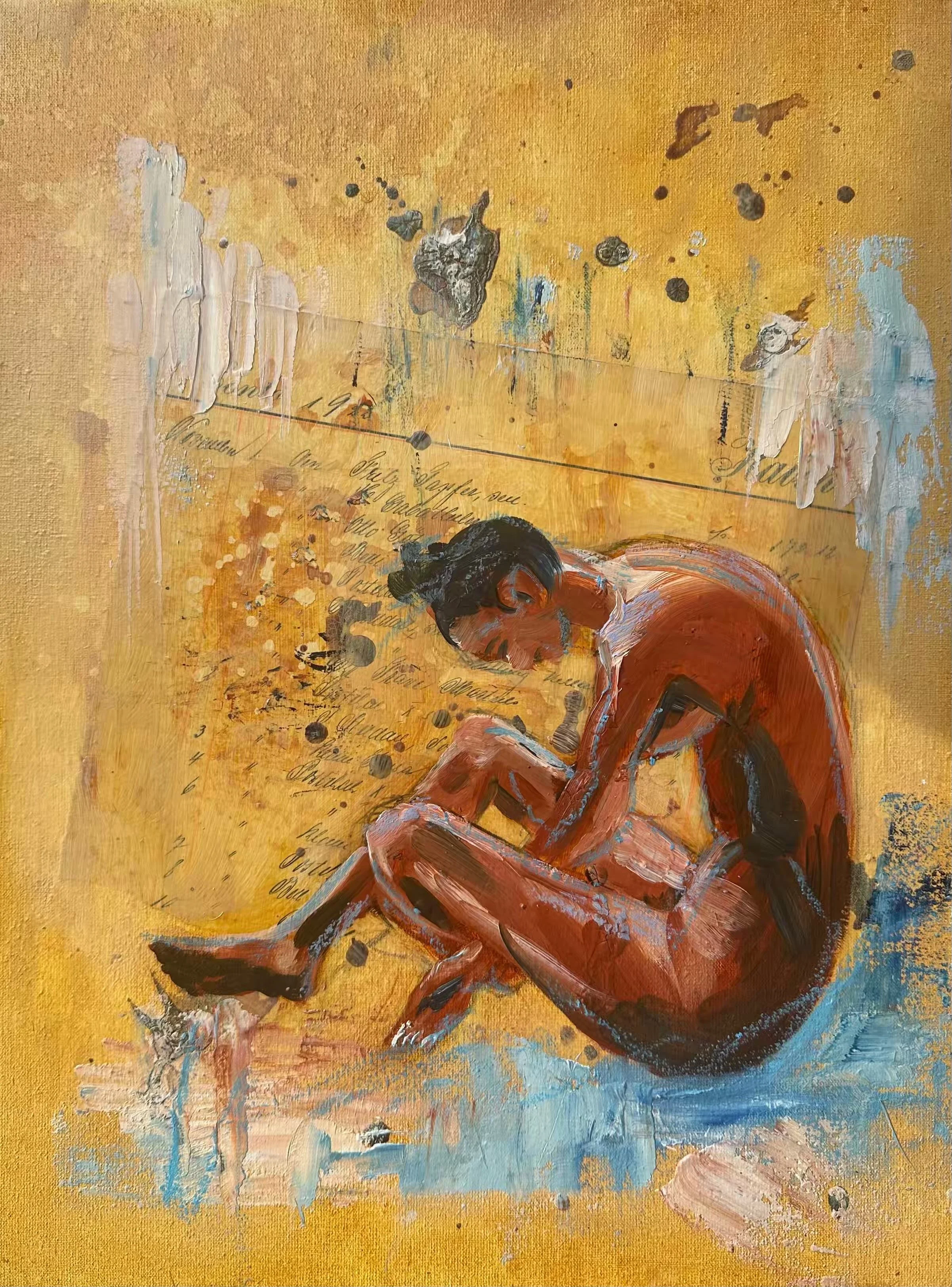 "Soll und Haben" 5 - Oel über Collage/Mischtechnik auf Leinwand. Originalbild. 40x30x2cm