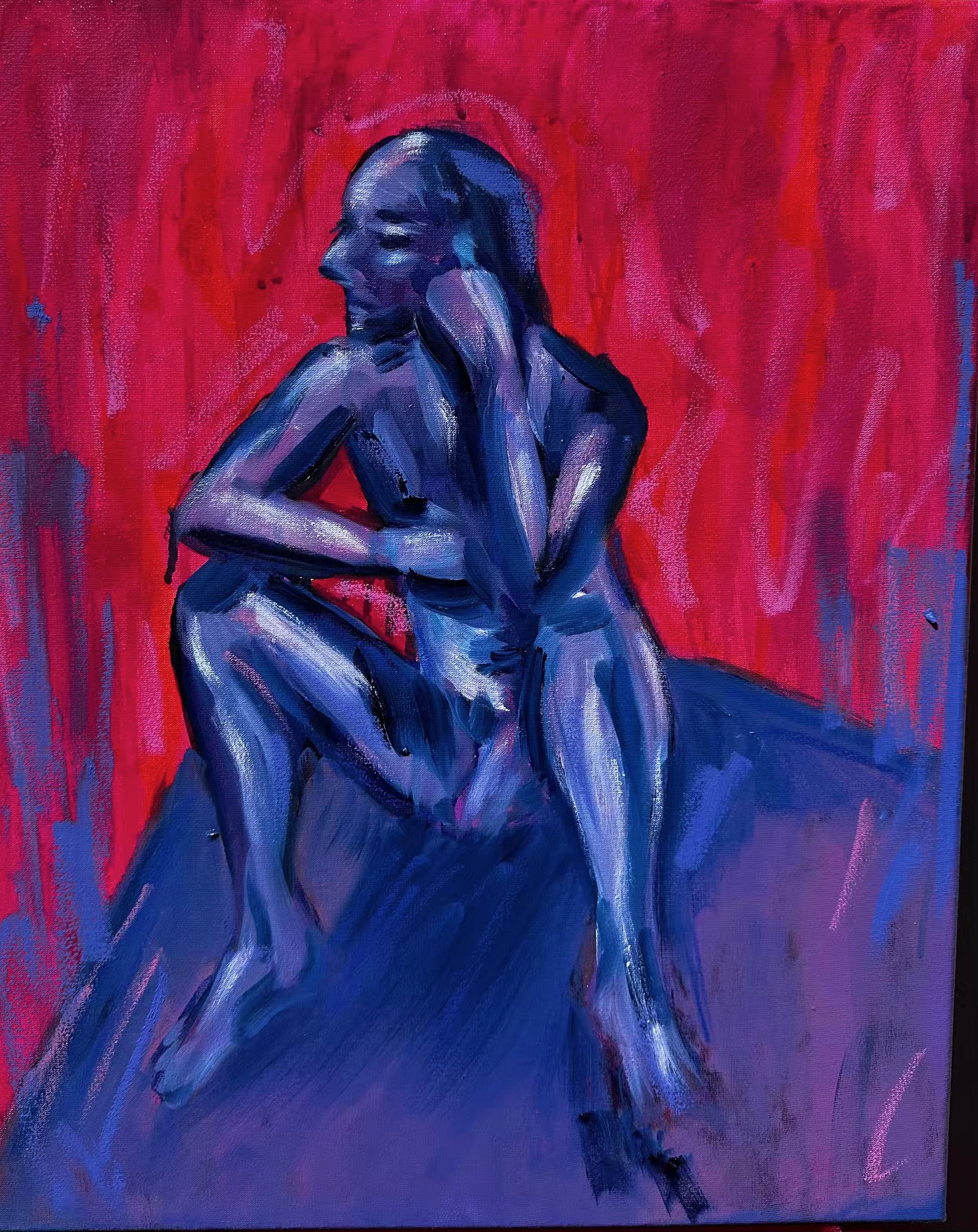Nachdenklich, Original Bild, Oel über Mischtechnik auf Leinwand, 40x50x2cm