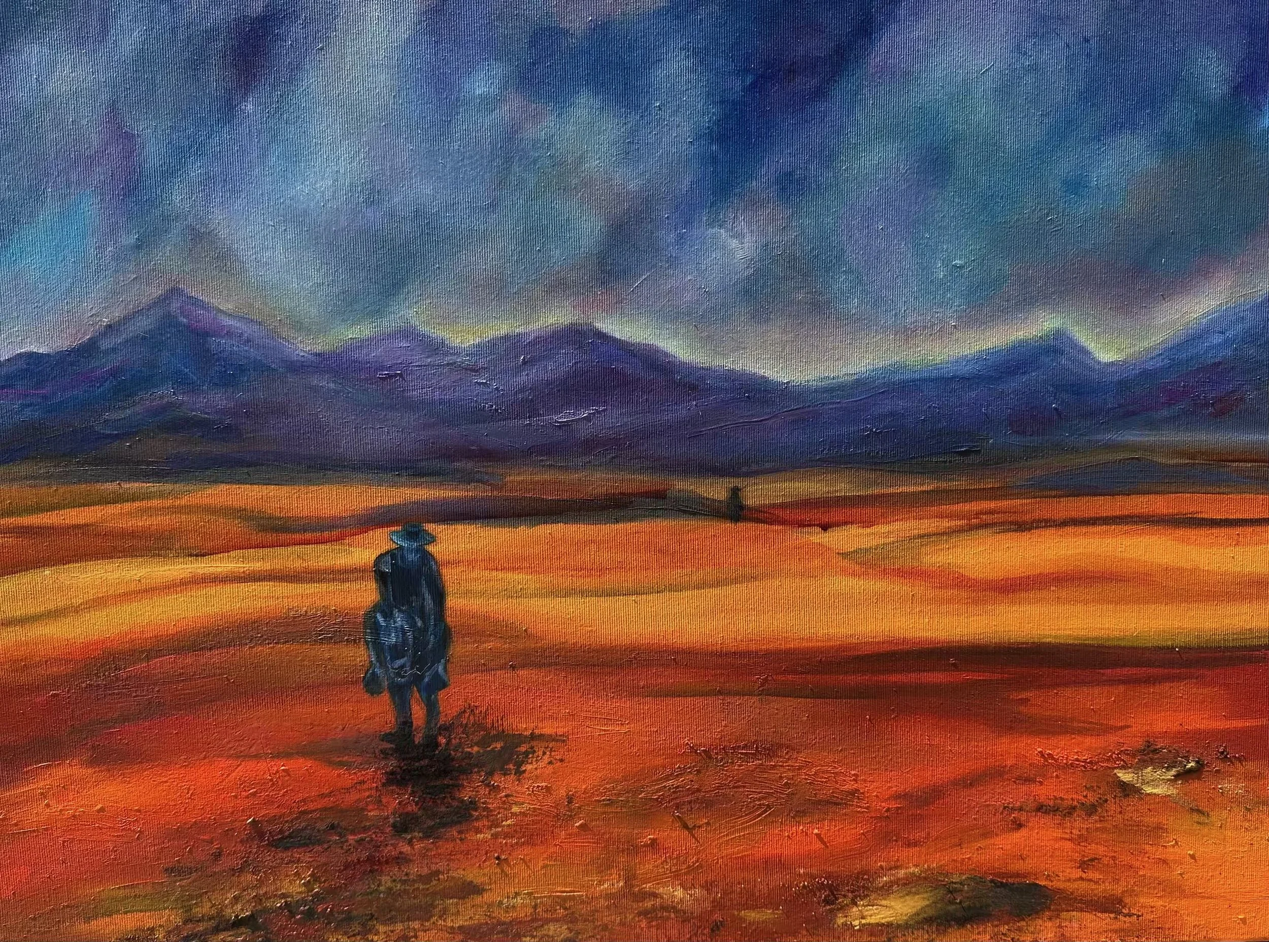 Ruhe vor dem Sturm, Oel und Pigmentpulver über Mischtechnik auf Leinwand, Originalbild, 50x70x2cm