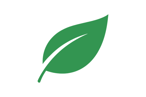 A digital illustration of a simple green leaf with a curled edge and visible vein.