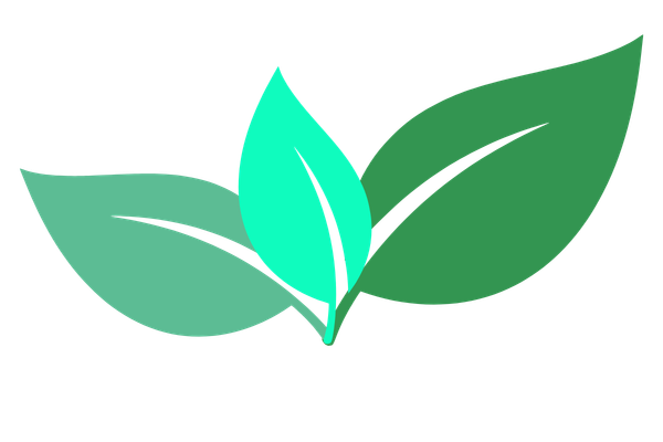 Illustration of three green leaves with a small bright blue leaf in the center.