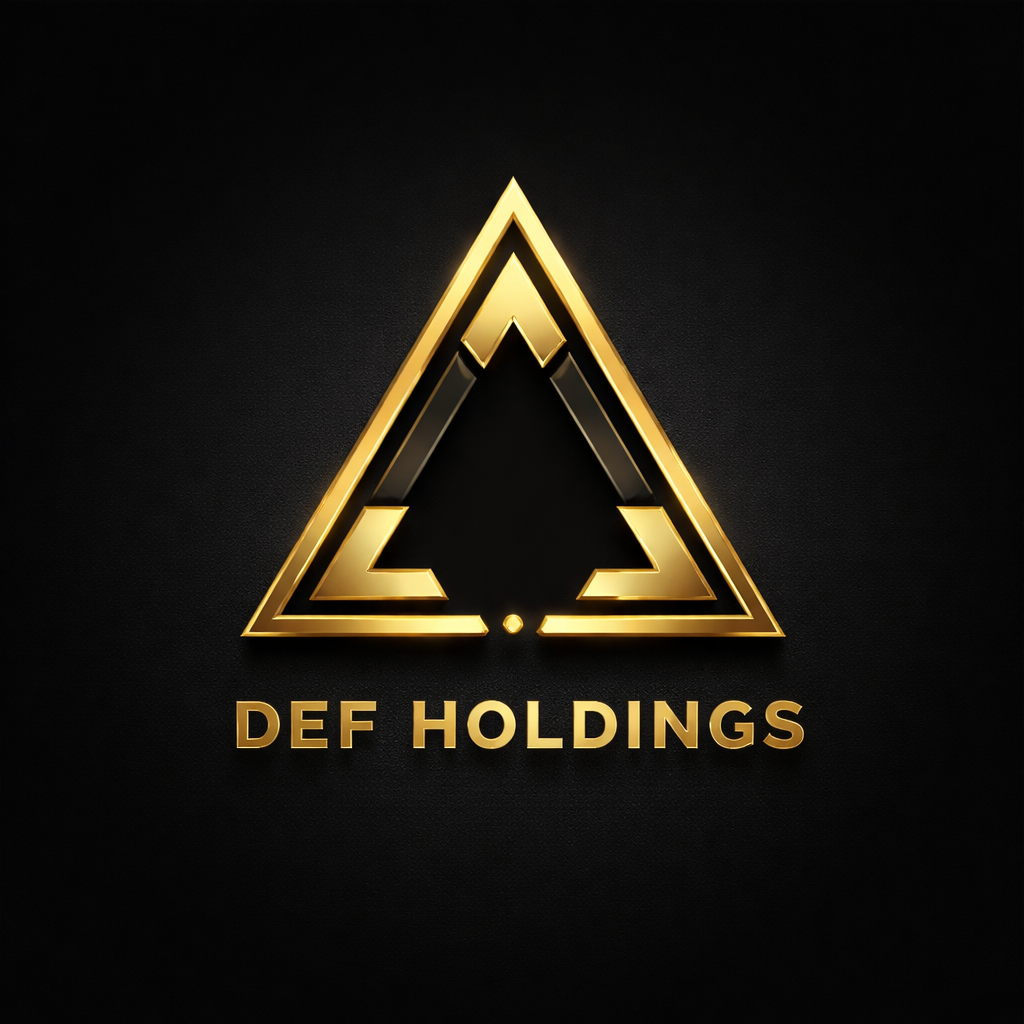 Gold and black logo of DEF HOLDINGS with a triangular design and the company name beneath it.