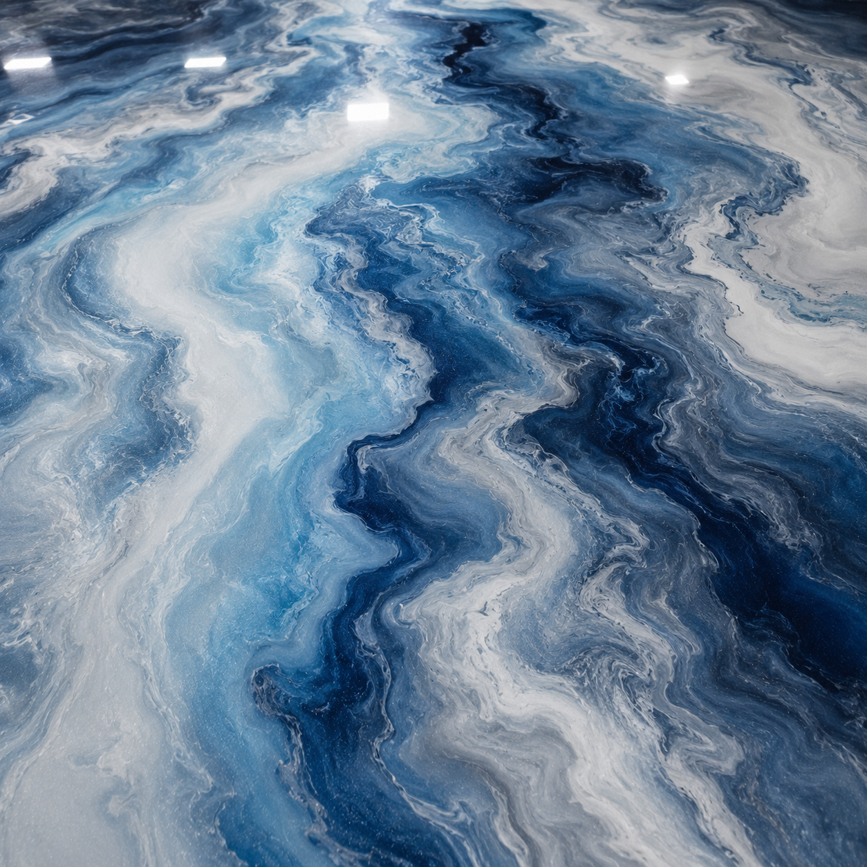 Marbled blue and white abstract pattern resembling swirling water or paint.