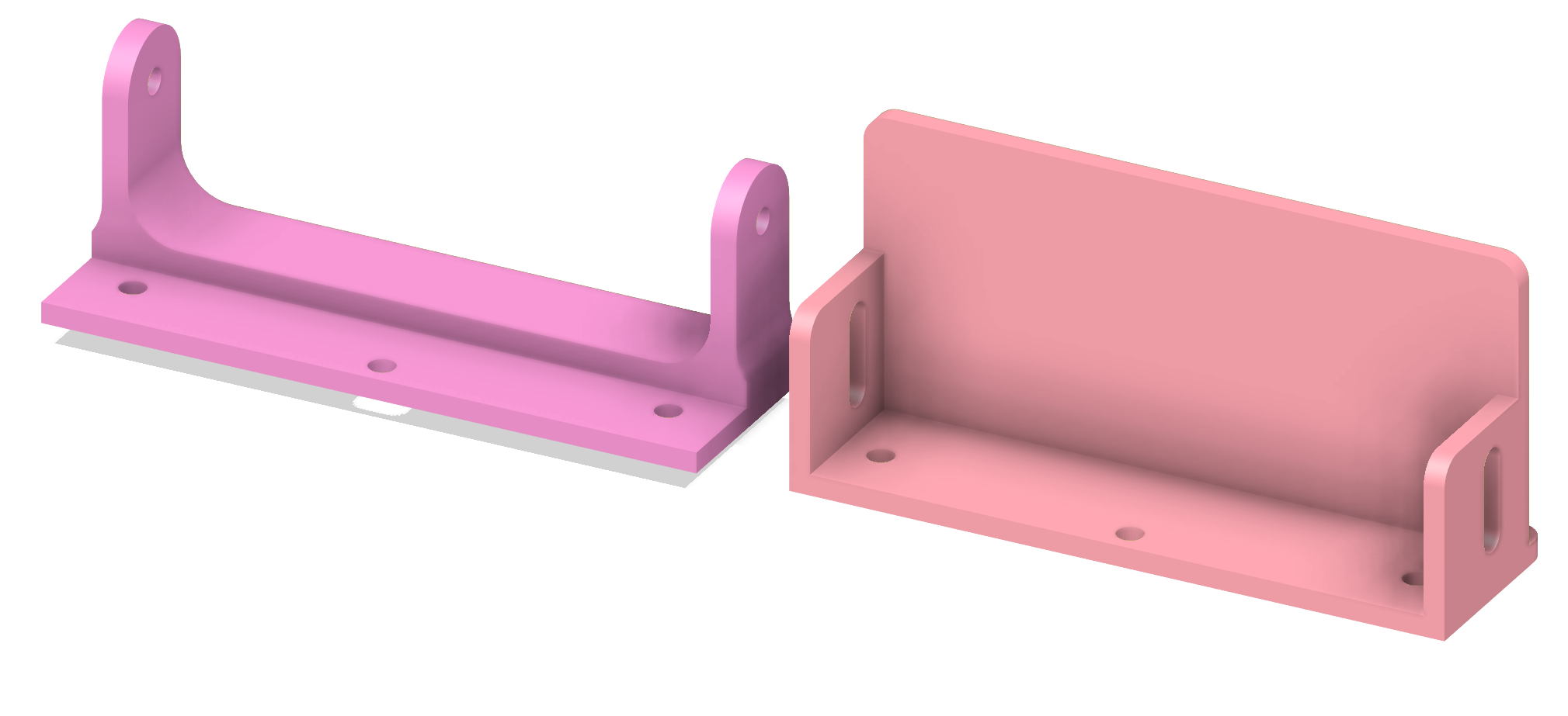 Pink metal enclosure with a matching pink mounting bracket, used for electronic components or circuitry.