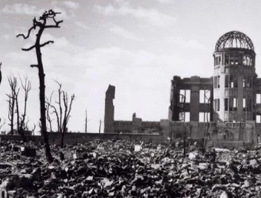 War torn building with rubble