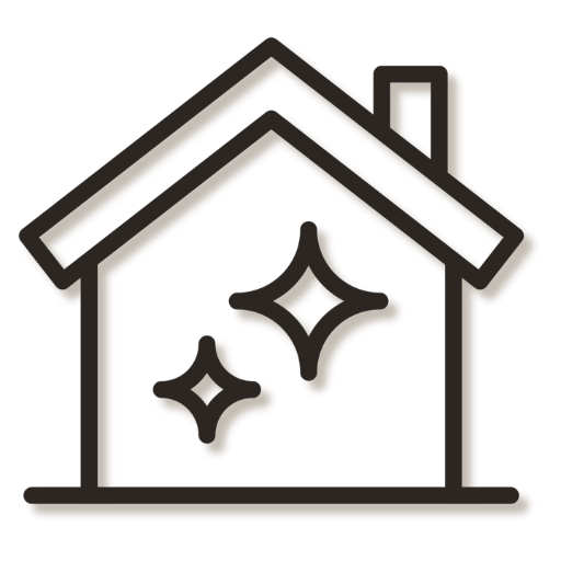 Icon of a house with a red interior and two sparkles inside to show better livability.