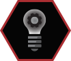 A hexagonal icon with a light bulb inside