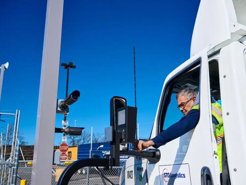 Trucker entering access credentials