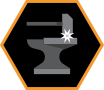 A hexagonal icon with a hammer and anvil. It serves as a symbol representing Reaper's custom fabrication services