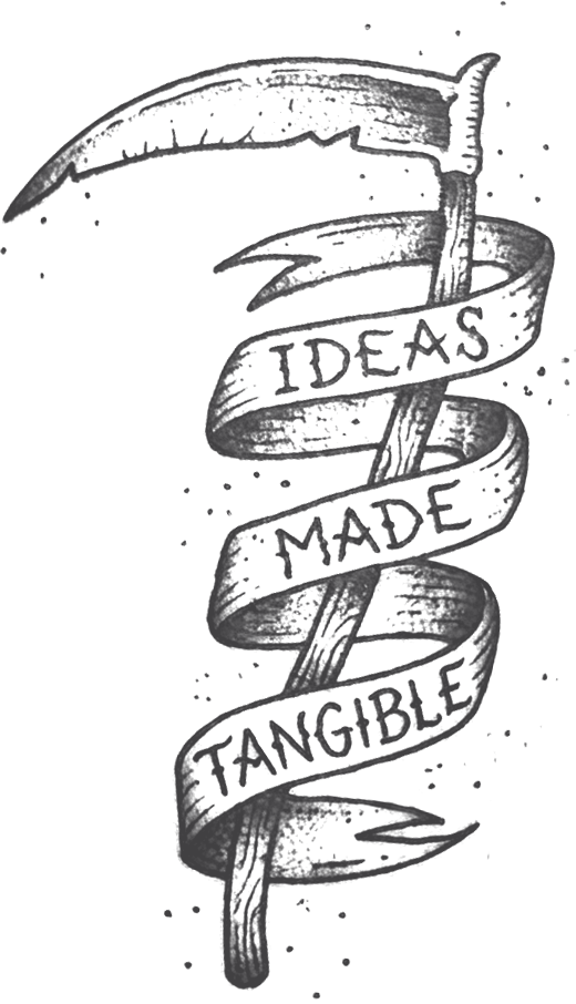 Tattoo graphic that includes banner headline that says "Ideas Made Tangible"